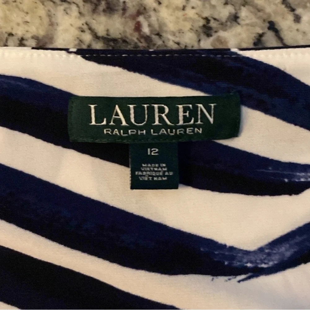 Ralph Lauren white blue black palm leaf print faux wrap jersey dress 12 - Picture 5 of 6